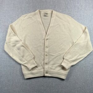 VTG 60s Lord Jeff Orlon Acrylic Cardigan Sweater Men M Cream Classic Grandpa